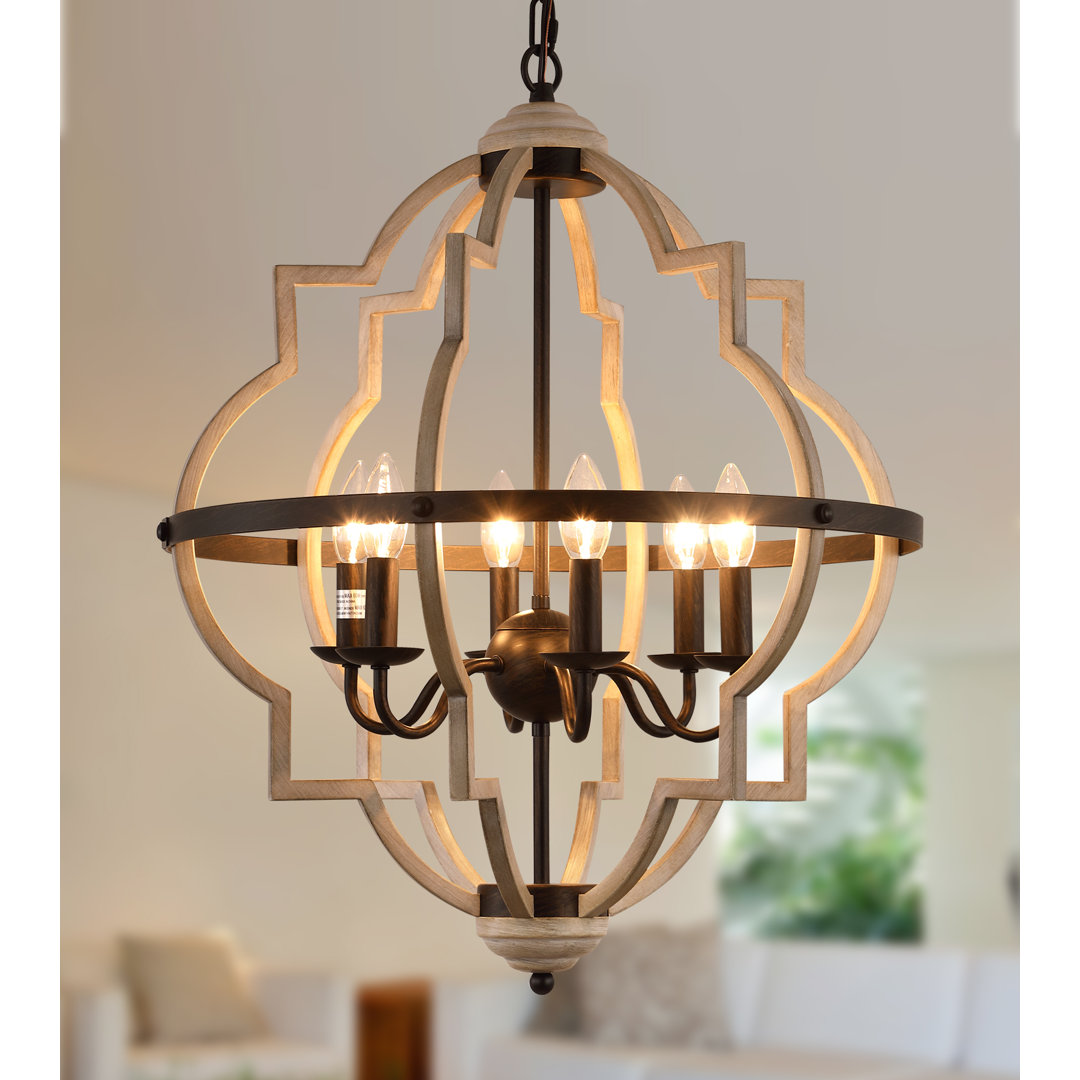 Mcgaughey 6 - Light Farmhouse Geometric Orb Chandelier for Dining Room,Kitchen Island,OAK White Color One Allium Way®