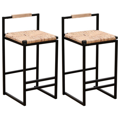 2 tabourets de bar en jacinthe d'eau avec dossier et structure en fer de style moderne et chic pour la cuisine, la maison et le bureau 15,49 po x l 31,5 po H facile à assembler 2 chaises tissées stables à hauteur de comptoir pour le restaurant