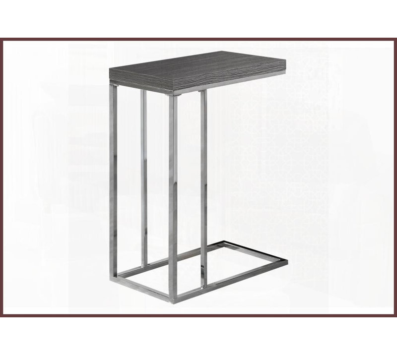 Table basse peu encombrante à l'apparence de bois avec base chromée pour le salon, utilisation polyvalente