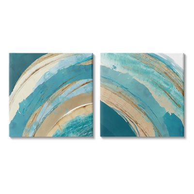 «Playful Abstract Turquoise Rainbow Asymmetric Arches» par Flora Kouta - ensemble de 2 impressions