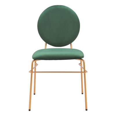 Ensemble de deux chaises de salle à manger d'appoint en velours vert et or et acier