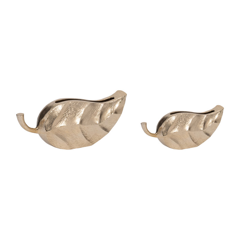 Ensemble de 2 vases élégants à motif de feuilles de couleur dorée Sagebrook Home, idéal pour les amateurs de décoration intérieure, ajout de pièce maîtresse chic.
