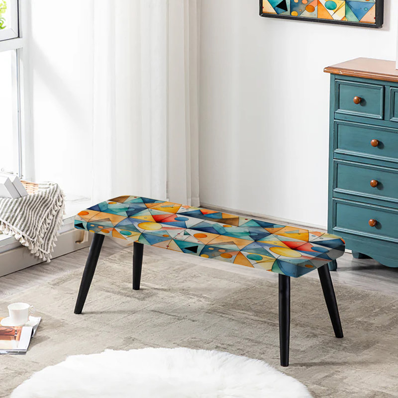 Blue And Red Watercolor Triangle Blaze - Geometric Upholstered Black Bench