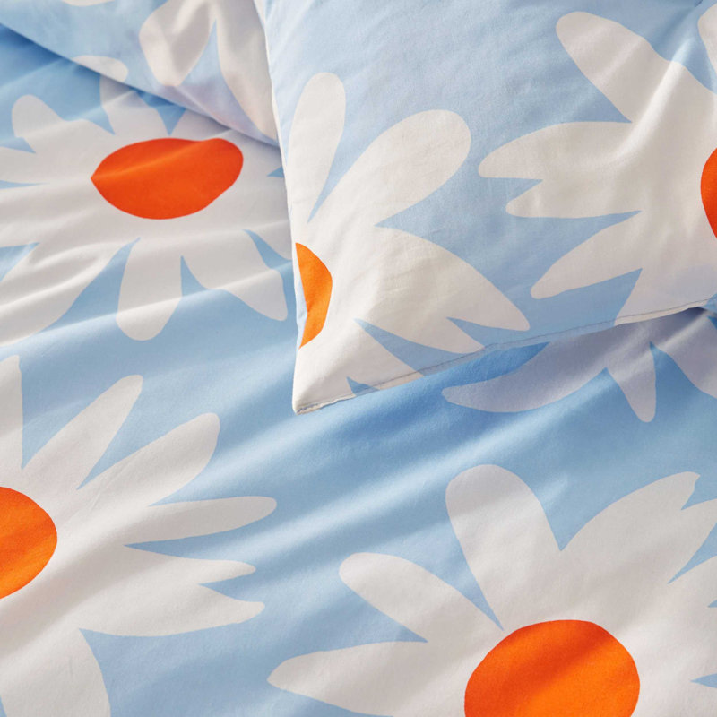 Marimekko Rakastaa Ei Rakasta Cotton Blue Comforter Set, King Comforter + 2 King Shams