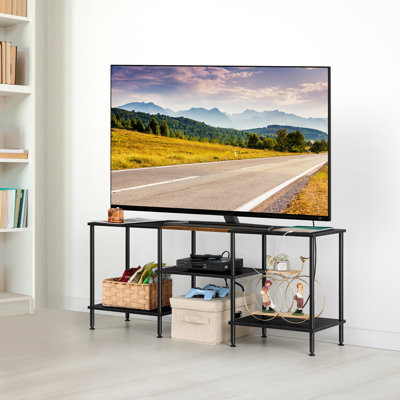 Black & BROWN TV Stand With Built-In Power Strip - 150LBS Capacity, Multi-Tier Storage Media Console For 50+ Inch Tvs
