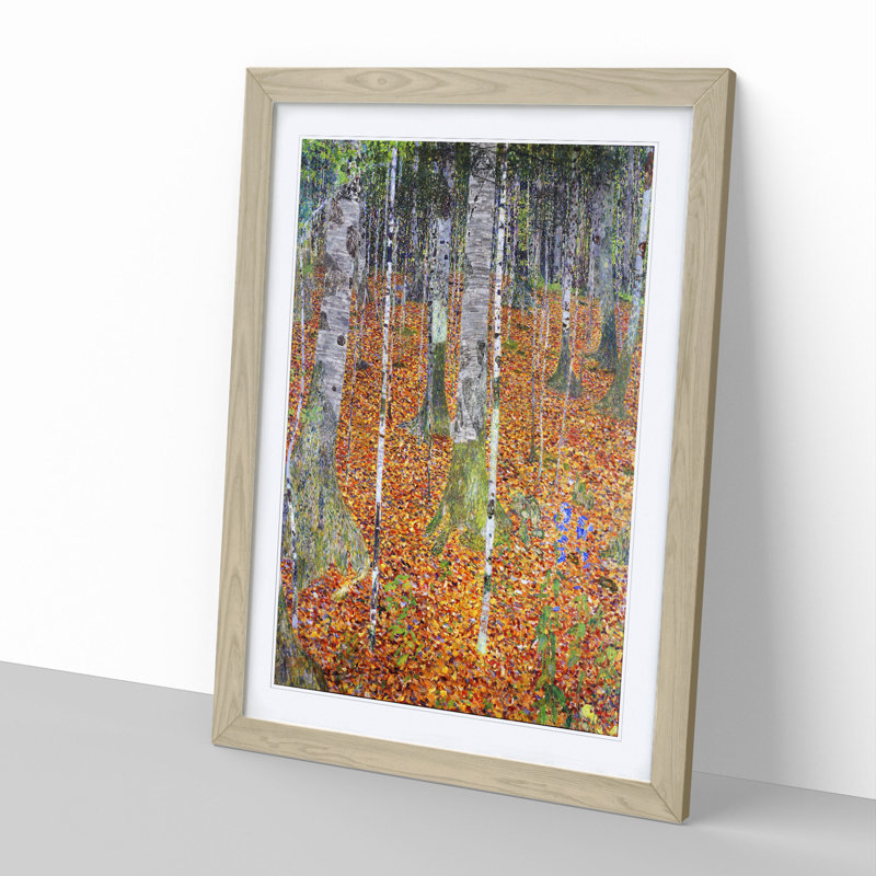 Birch Forest by Gustav Klimt - Picture Frame Painting on MDF, 36cm H x 27cm W x 2cm D, Oak Framed