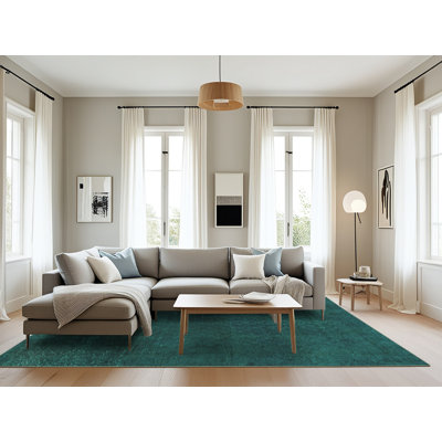 Tapis de couleur unie en laine / polyester tissé à la machine en vert émeraude