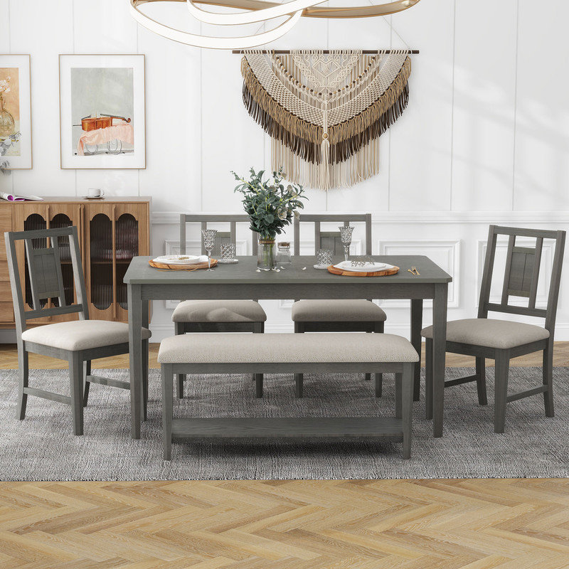 6 - Person Four Leg Dining Set, Dark Gray