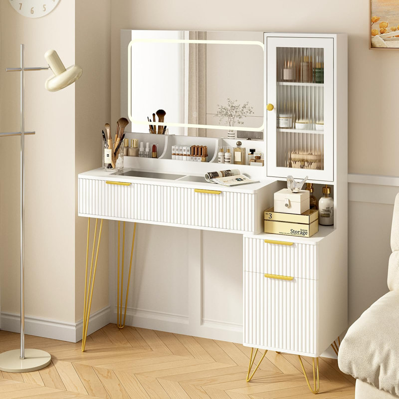 Bureau de maquillage avec miroir lumineux à DEL et tiroirs