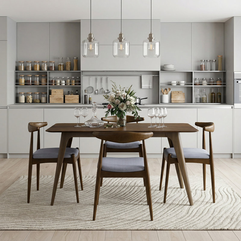 Ensemble de table de salle à manger pour 4 personnes, table de cuisine rétro avec structure en bois d'hévéa et 4 chaises rembourrées