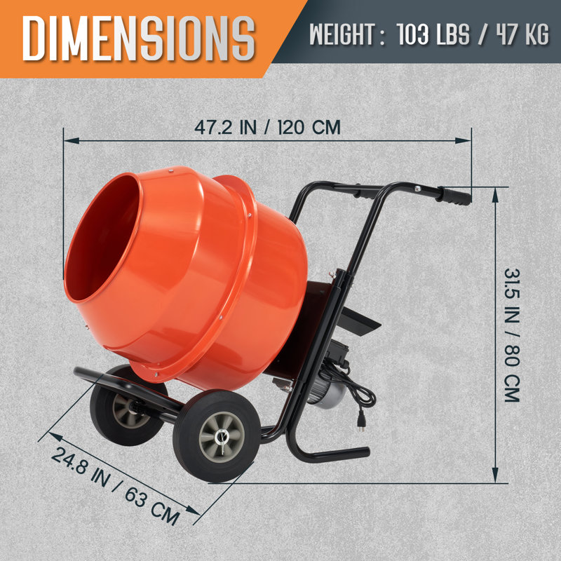 AMERLIFE 4.9 Cu.Ft. Electric Cement Mixer,375W Portable Wheelbarrow Concrete Mixing Machine with 140L Drum, 110V Motor for Mortar, Stucco, and Feed