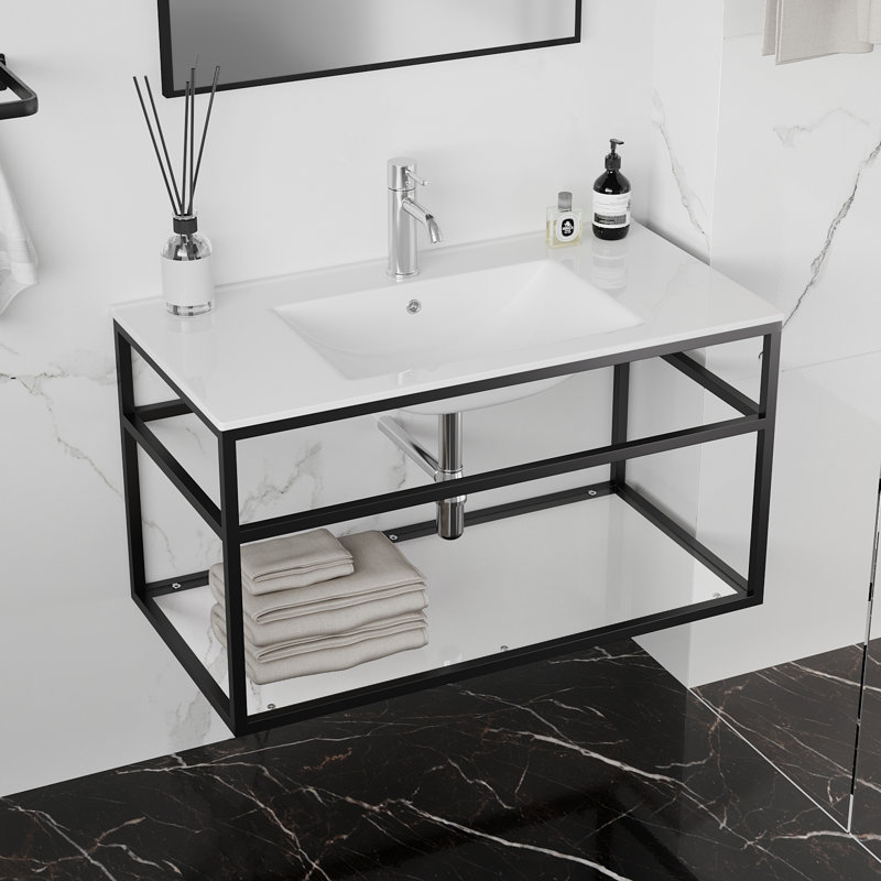 Meuble-lavabo mural simple 35,83 po Babbit avec comptoir en céramique