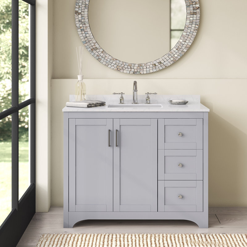 Moore 42'' Single Bathroom Vanity with Engineered Marble Top, Gray