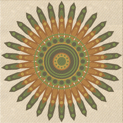 Tapis en laine vert / orange / crème
