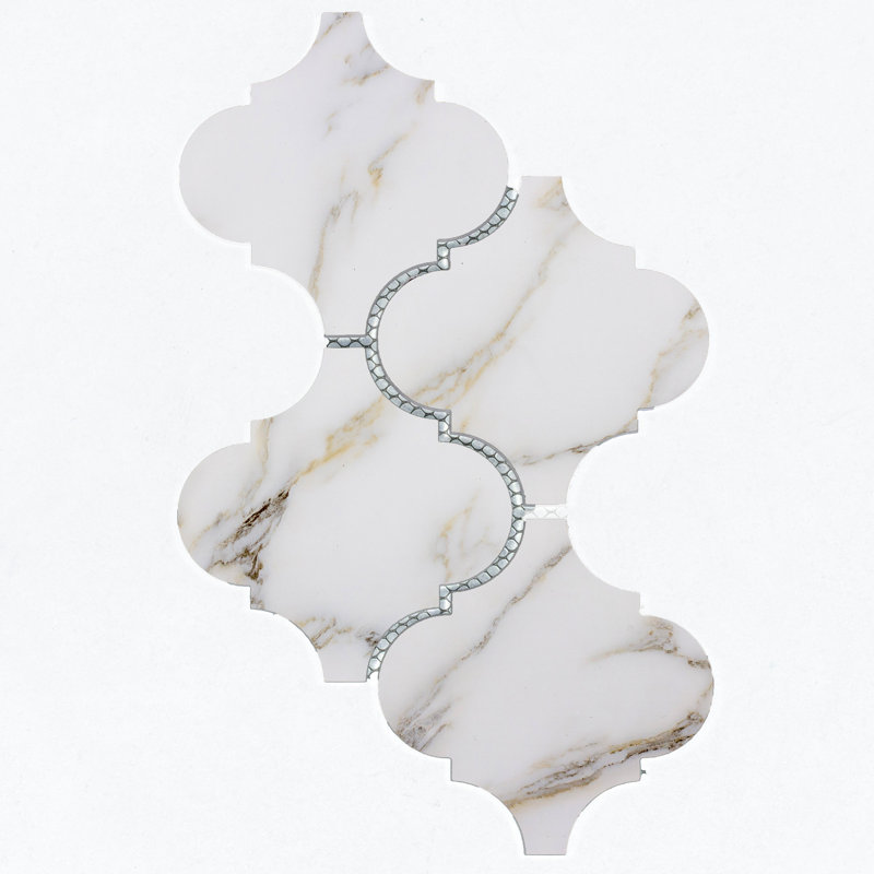 Nature 5.625 in. x 5.625 in. Glass Big Lantern Arabesque Mosaic Decorative Kitchen & Bathroom Wall Tile, Gold/Gray Veins