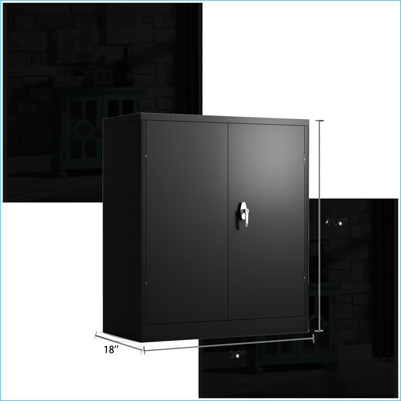 Armoires | Armoire de rangement verrouillable en métal avec 2 portes Tablettes réglables | Bureau / garage / entrepôt | Noir, métal
