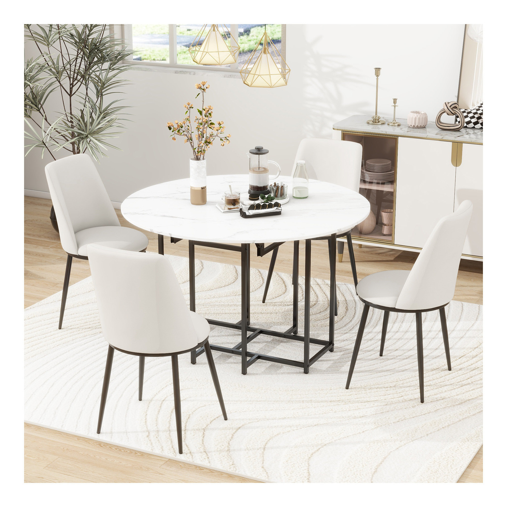George Oliver Space-Saving 5-Piece Extendable Kitchen Dining Table Set ...