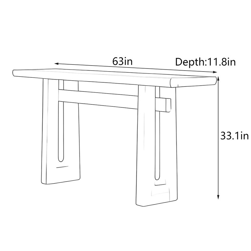 Console Mid-Century moderne en bois massif, H 33,1 po x l 63 po x P 11,8 po