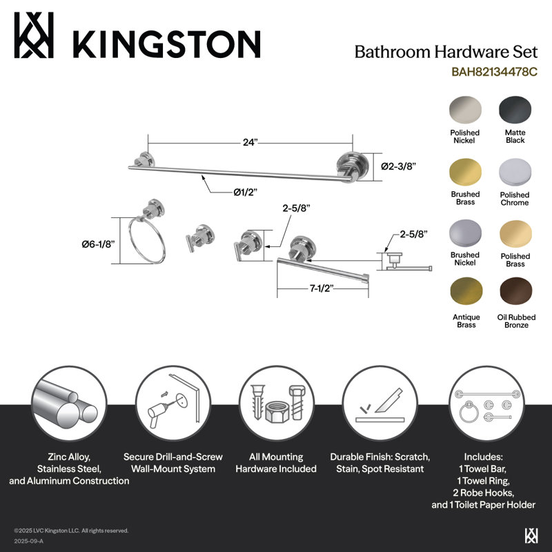 Ensemble de quincaillerie de salle de bain 5 pièces Concord, Chrome poli