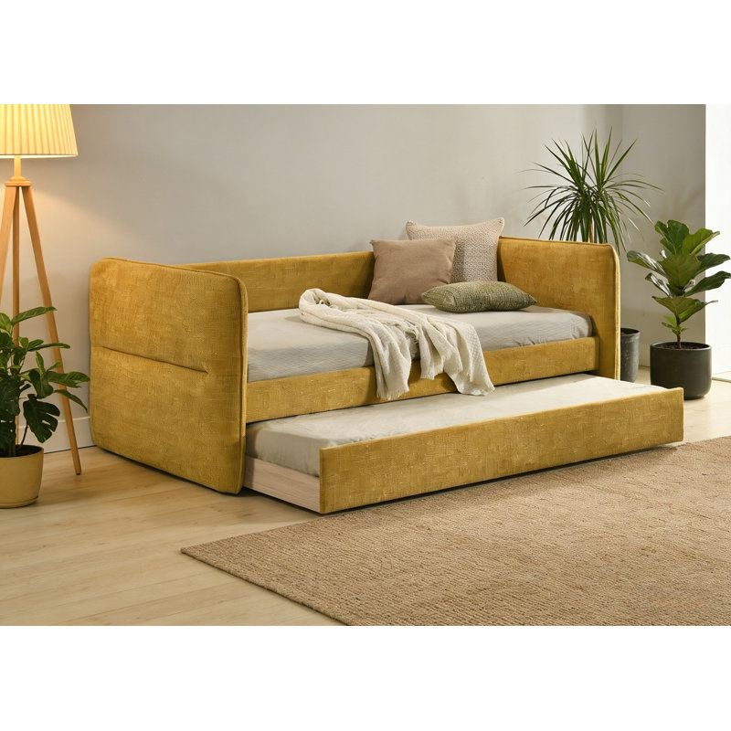 Pull Out Bed, Upholstered Daybed With Pull Out Trundle, Bed Frame With Button Tufted Nailhead Trim, No Box Spring Needed