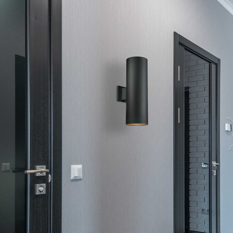 Newburgh 2-Light 6"W Indoor or Outdoor Black Aluminum Cylinder Wall Mount Sconce, Black, 18" H x 6" W x 8.75" D