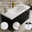 Meuble-lavabo de salle de bain de 107 cm (42 po) avec lavabo et rangement suspendu, comptoir en résine de pierre, tiroirs à fermeture amortie, bois, préassemblé, résistant au jaunissement, lavabo durable, finition