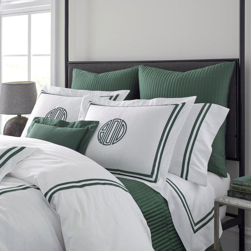 Ribbons 300 Thread Count Egyptian-Quality Cotton Sateen Sheet Set, White/Forest, King