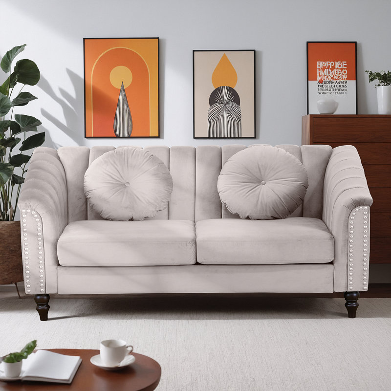 Canapé Mikole, Chenille beige, H 31 po x l 60 po x P 31 po
