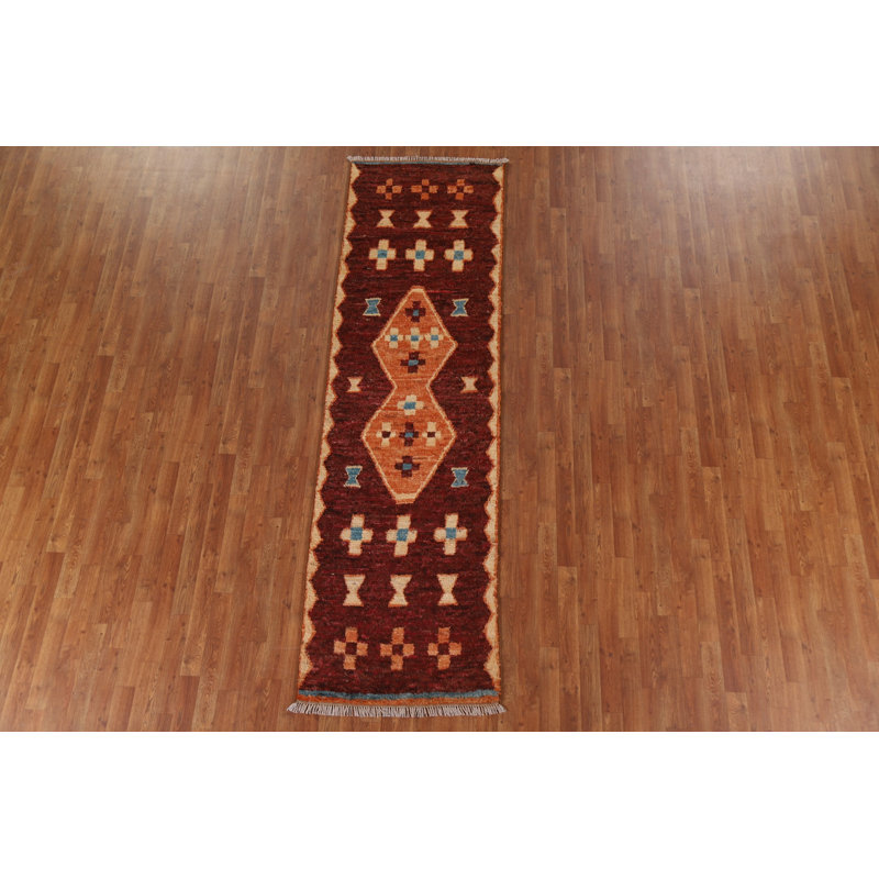 Tapis de couloir marocain bourgogne noué à la main 3 x 10