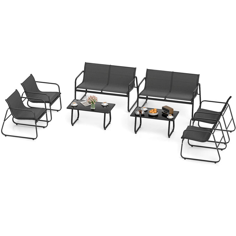 Ensemble de 8 chaises de jardin en tissu pour patio avec causeuse et table basse