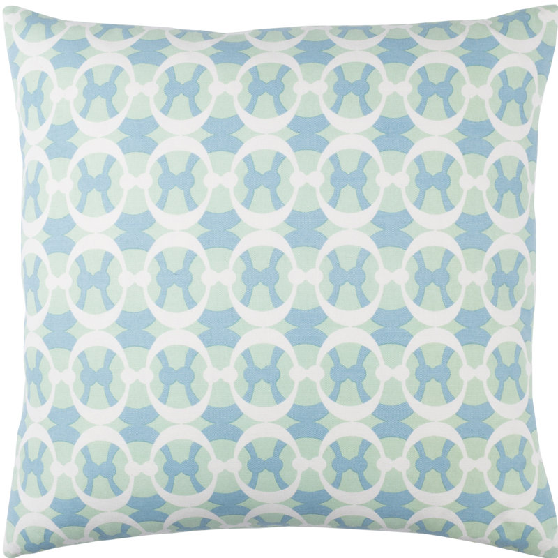 Lina Geometric Cotton Throw Pillow, 18" H x 18" W x 4" D, Mint / Sky Blue / White