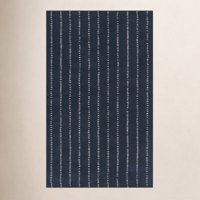Nichols Navy Hand-Tufted Striped Wool Rug