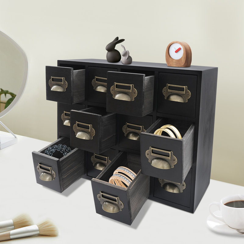 Rangement de bureau 12 tiroirs empilable en bois, Noir, noir, noir, noir