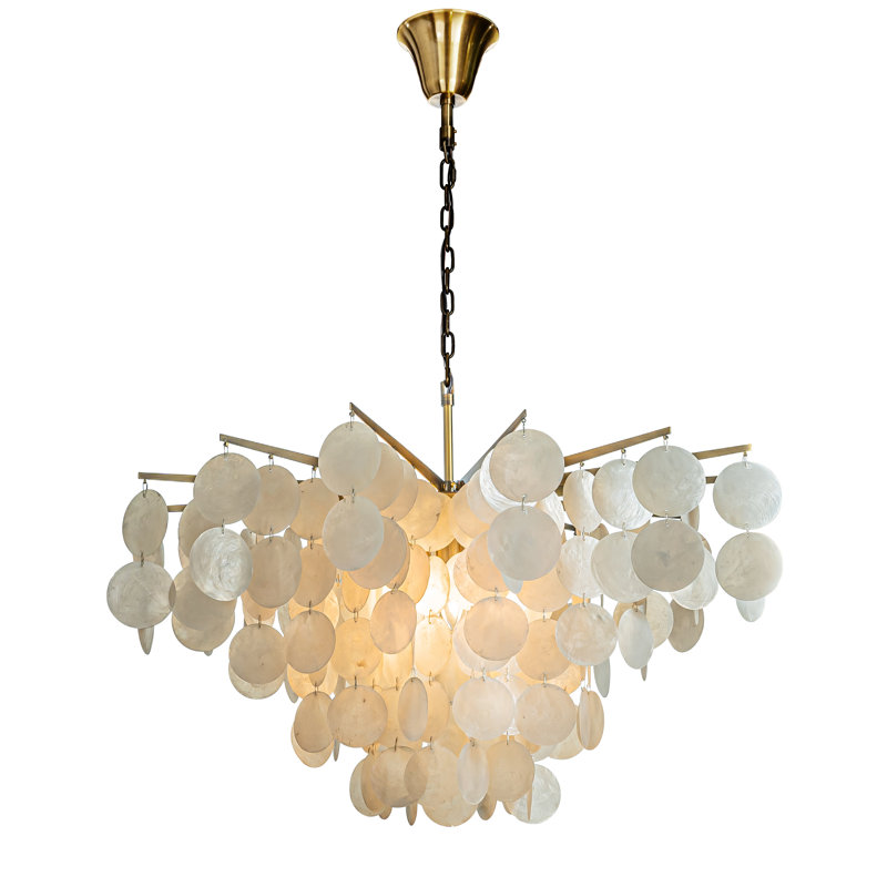 Abdinour 75cm 6-Light Elegant & Natural Coastal Capiz Shell Chandelier in Antique Gold