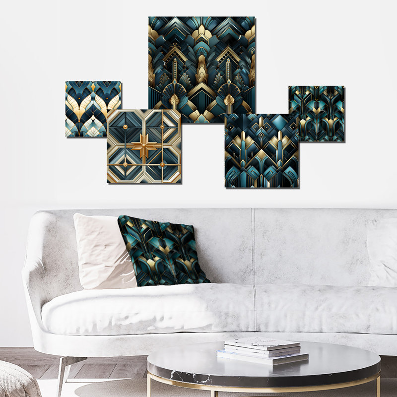 «Watchet - Damask Wall Art», ensemble de 5