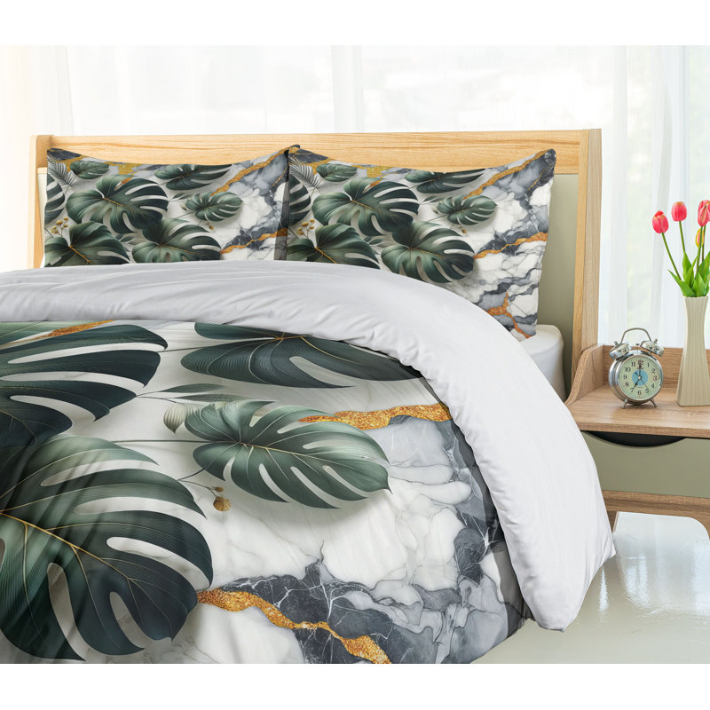 Monstera Duvet Cover, California King Duvet Cover + 2 Standard Shams