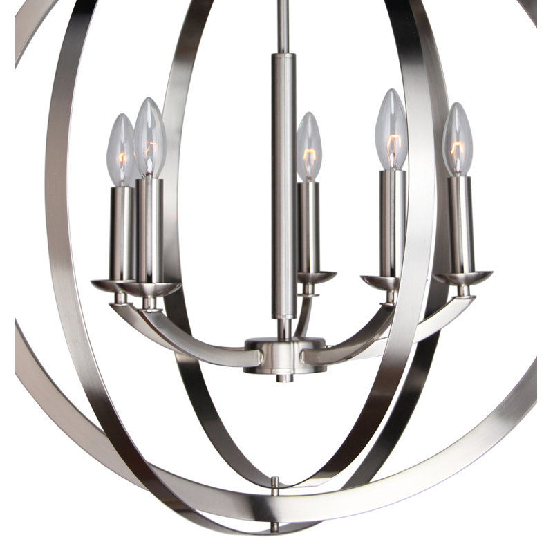 Lustre sphérique unique à 5 lumières Anihya, Nickel satiné