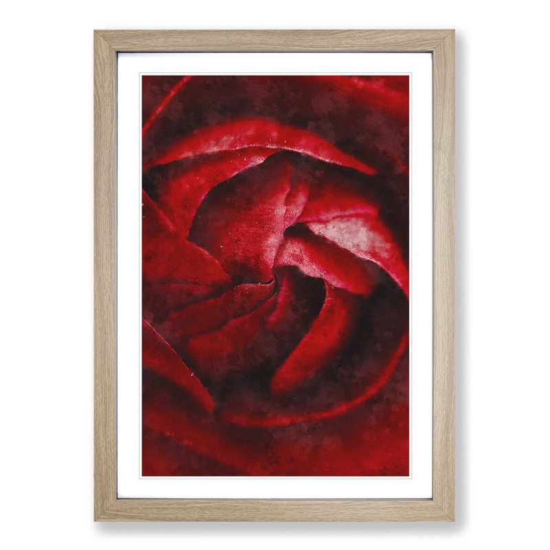 Petals of Red Flower - Picture Frame Graphic Art Print, 33cm H x 24cm W x 2cm D, Oak Framed