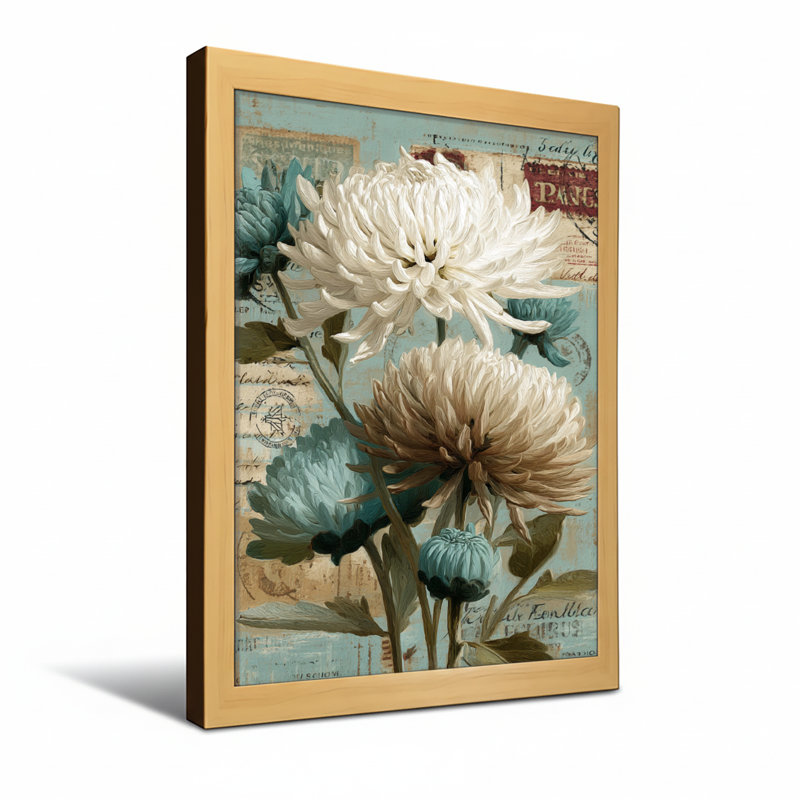 Plantes et fleurs, motif de carte postale rétro, H 36 po x l 24 po, Toile tendue, Ne s’applique pas