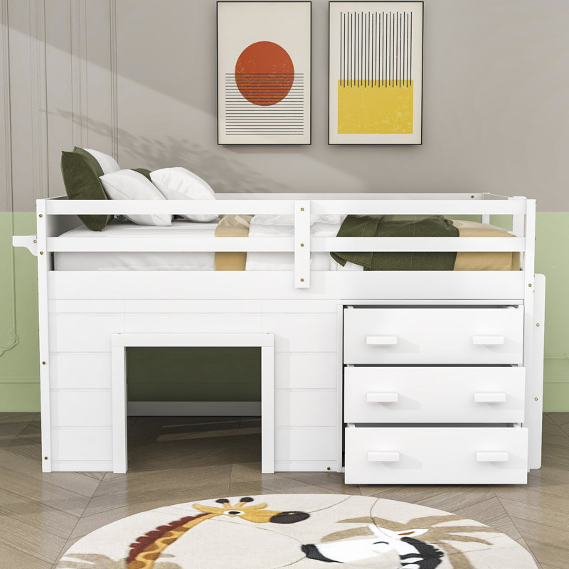 Dianira Kids Twin Loft Bed with Drawers, White