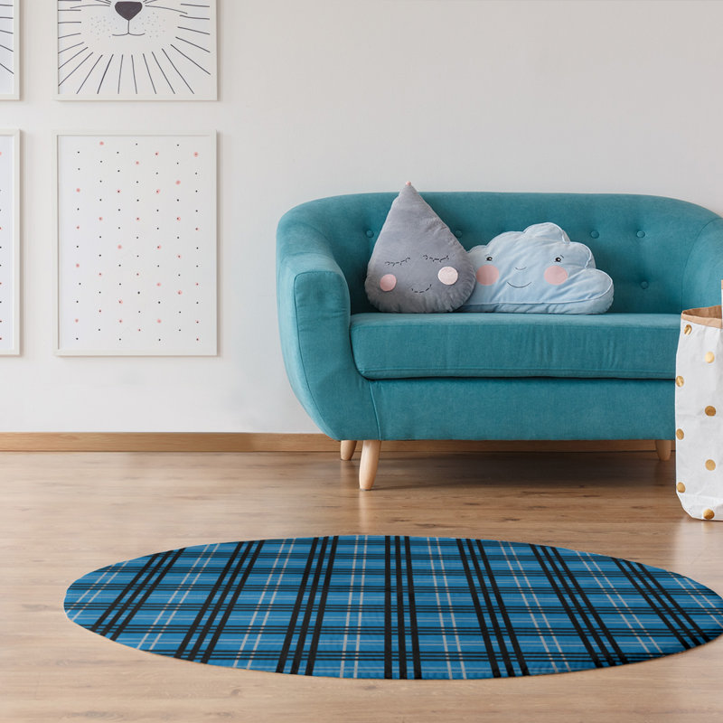 Tapis à carreaux bleu, Rond 5 pi