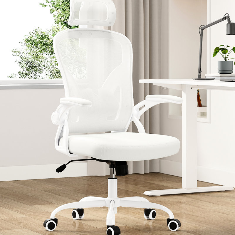 Fauteuil de bureau ergonomique en filet avec support lombaire réglable et bascule 120 - blanc pour ordinateur de bureau