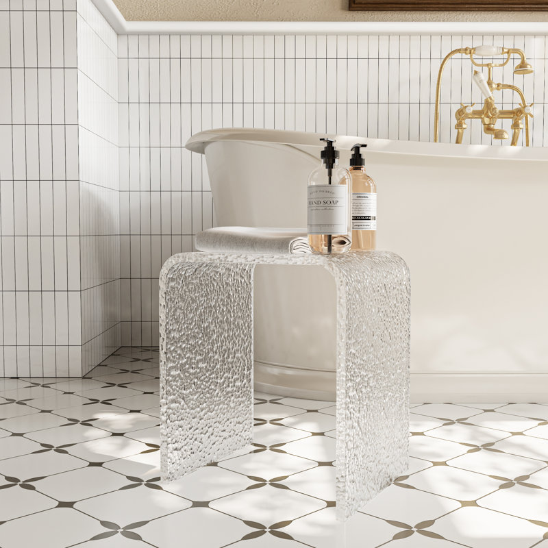 Sleek Transparent Acrylic Shower Stool – Modern U-Shaped Shower Bench For Shaving, Rest & Storage | Space-Saving, Non-Slip Design For Bathrooms