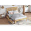 Lit double avec tête de lit en rotin, deux tiroirs de rangement et structure en bois d'hévéa durable, finition chêne blanc-311021648