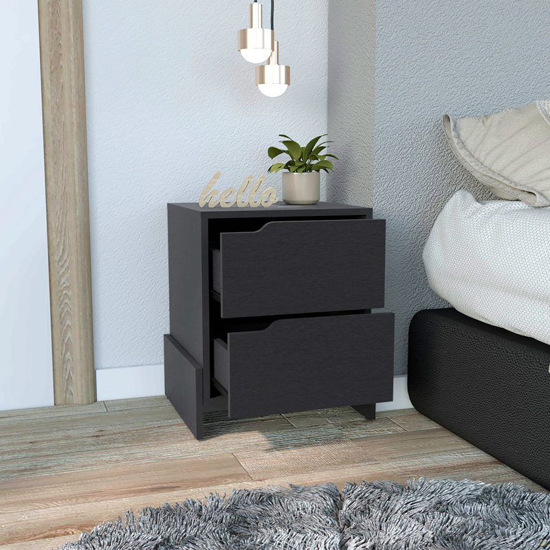 Nightstand, Bedside Table With 2-Drawers, Black