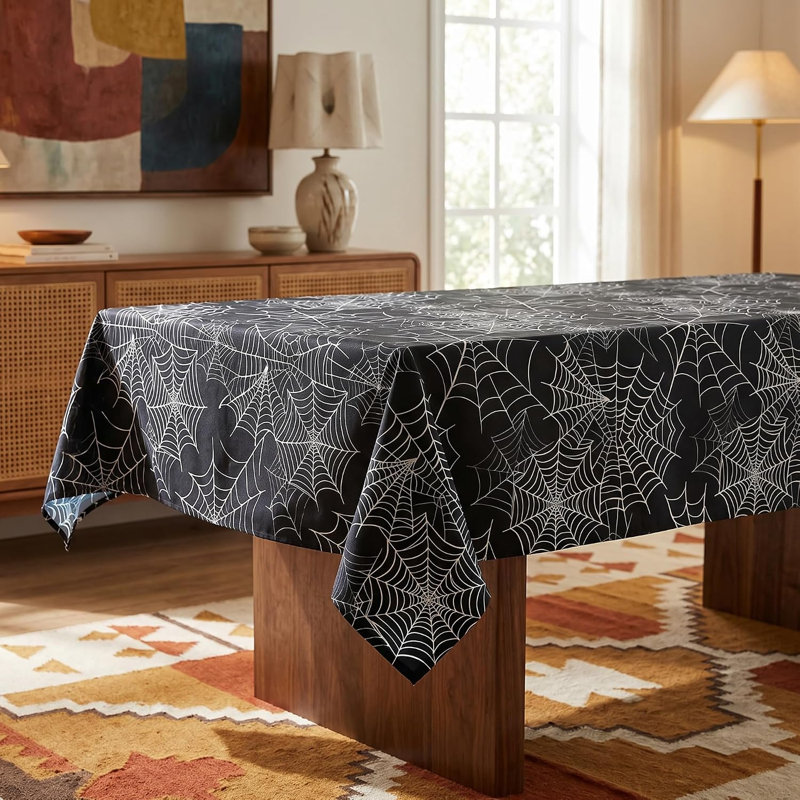 Nappe rectangulaire imperméable motif toile d'araignée d'Halloween, noire et gothique, 152 x 213 cm, pour cuisine et salle à manger, décoration de fête d'automne