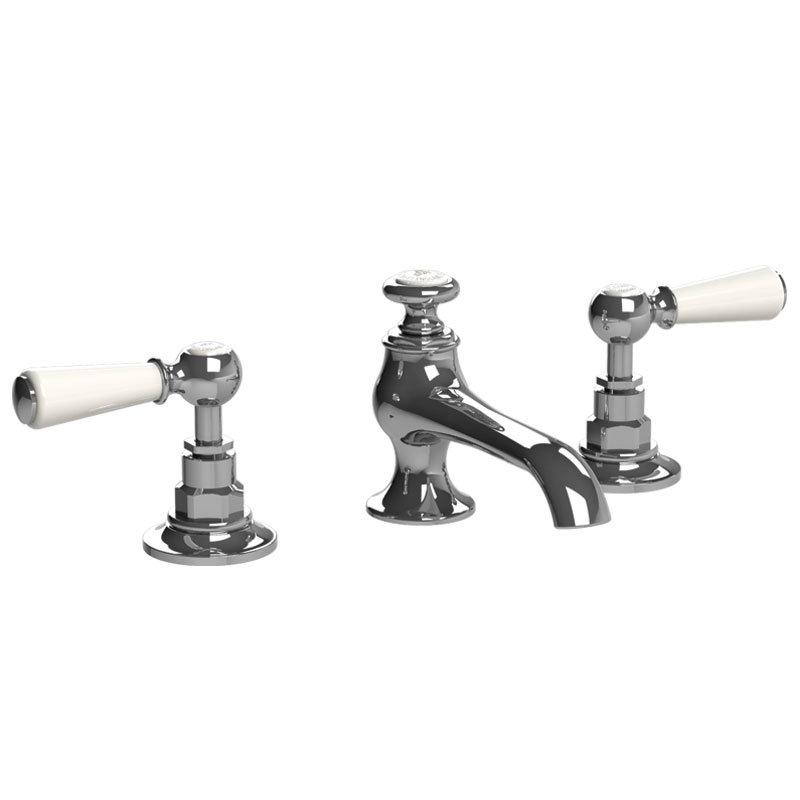 Connaught White Lever Widespread Bathroom Faucet, Silver Nickel