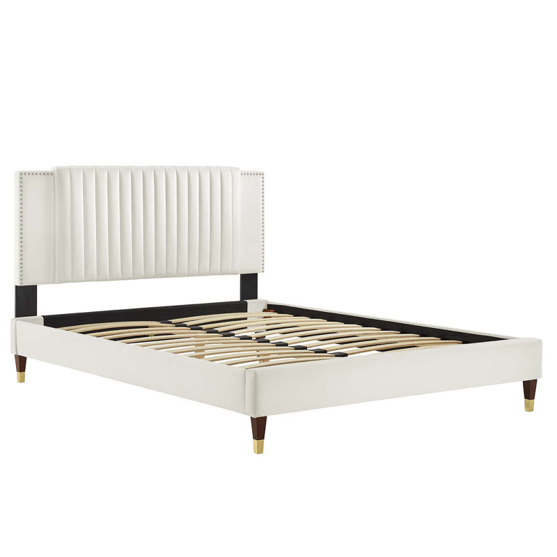Lit plateforme performant en velours Zahra Channel par Modway, Blanc, Double
