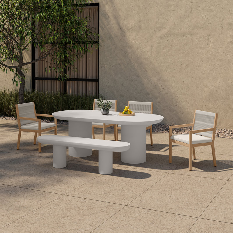 Ansel Stone Garden Bench, Cream, 19.29"H x 68.11"W x 15.75"D