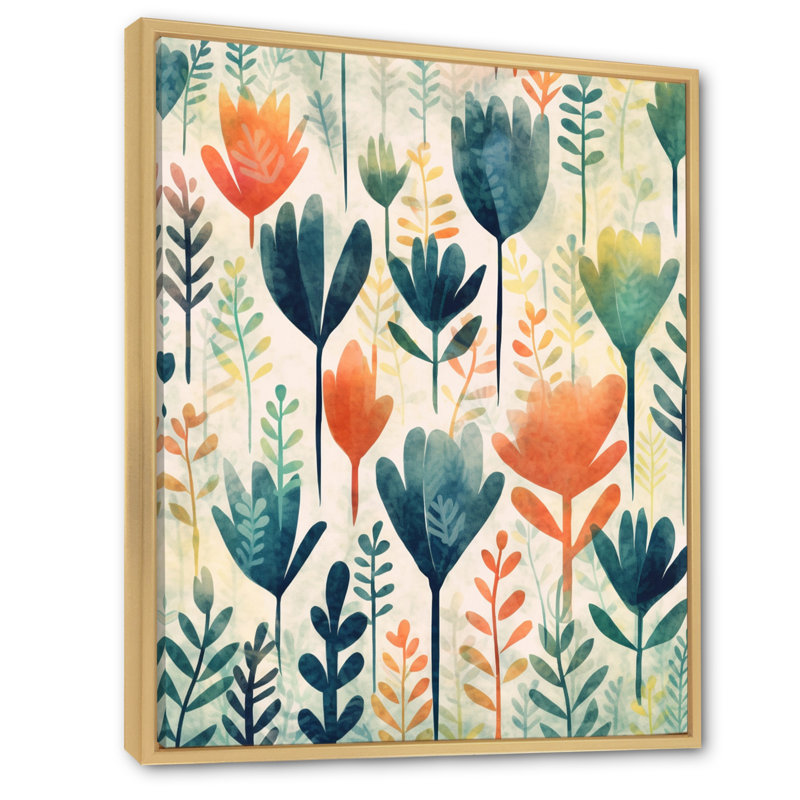 Motif floral sarcelle corail et scandinave, Cadre naturel flottant, H 40 po x l 30 po x P 1,5 po